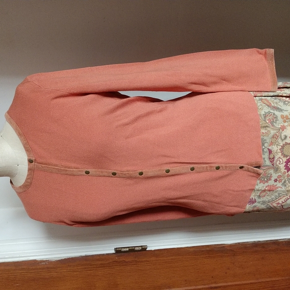 Copy VINTAGE SUEDE Trim Designer Sigrid Olsen Snap Lightwg Cardi Sweater Jacket - Picture 3 of 12